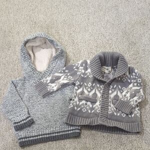 12 Month Gray Cotton Knit Sweater Bundle - Hoodie and Cardigan Set